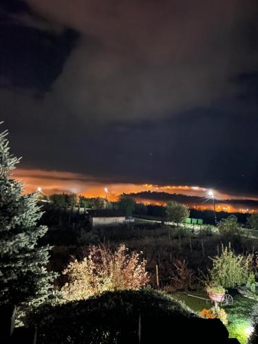 a view of a city at night at Wineyards Salin in Turda