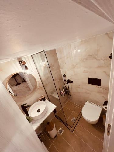y baño con aseo y lavamanos. en Cactus Luxury suite2, en Atenas