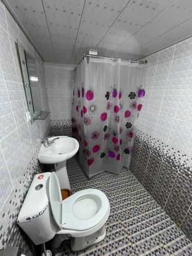 ein Bad mit einem WC und einem Waschbecken in der Unterkunft Zam-Zam Teracce in Buxoro