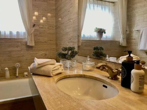 a bathroom with a sink and a bath tub at Park Hotel in Frederikshavn
