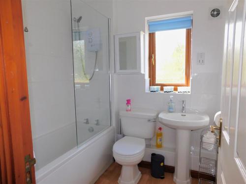 a bathroom with a toilet and a shower and a sink at Railway View in Cromer