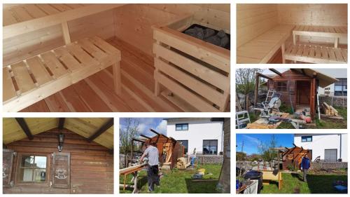 a collage of pictures of a wooden house at Haus Waldeck in Ühlingen-Birkendorf