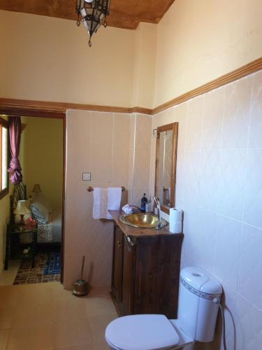 La salle de bains est pourvue d'un lavabo et de toilettes. dans l'établissement Maison AFA, à Tafraout