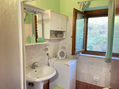 a small bathroom with a sink and a toilet at Oasi nel borgo in Aielli