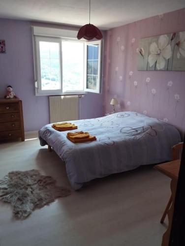 - une chambre avec un lit et 2 serviettes dans l'établissement Maison de montagne, à Bussang