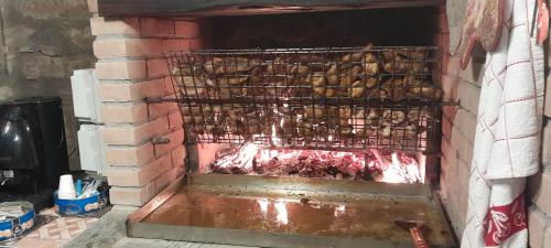 um forno de tijolos com muitas galinhas a cozinhar nele em La sosta di Fano em Reggello