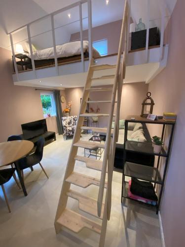 a room with bunk beds and a living room at In de aap gelogeerd in Apeldoorn