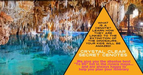 a sign in front of a cave with water formations at CaSa AKUMAL in Akumal
