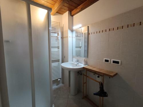 ein Bad mit einem Waschbecken und einer Dusche in der Unterkunft La perla in Bologna