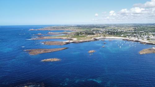 an aerial view of an island in the ocean at Villa Vue Mer in Lanildut
