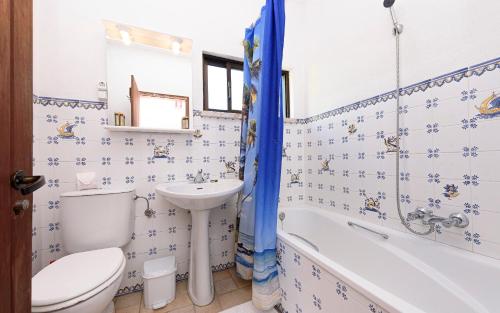 a bathroom with a toilet and a sink and a tub at Quinta de São Pedro in Sobreda