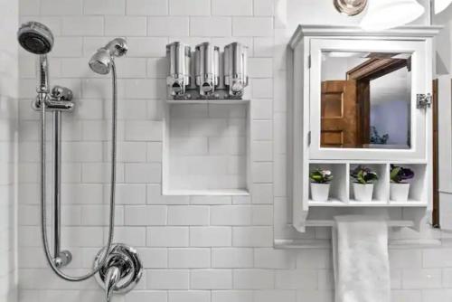 łazienka z prysznicem i umywalką z roślinami w obiekcie Luxury Retreat: Villa Haven for Your Perfect Holiday w mieście Denver