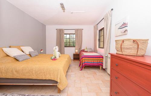 a bedroom with two beds and a dresser with a stuffed animal on it at Quinta de São Pedro in Sobreda