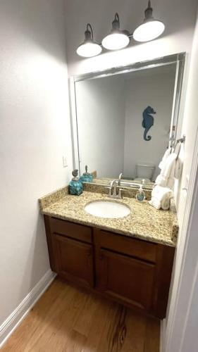 a bathroom with a sink and a large mirror at Grayling Beach House in Inlet Beach