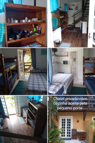 a collage of photos of a house at SUITES E CHALES PRIVADOS Rock's&Rose's home in Camburi