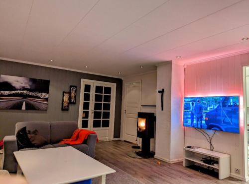 TV a/nebo společenská místnost v ubytování Lovely House in Tromso with amazing wiev