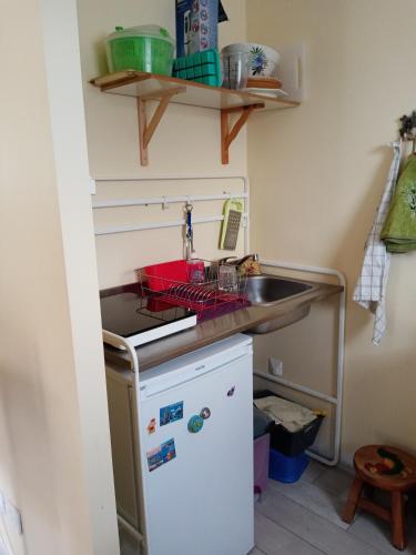 uma pequena cozinha com um lavatório e um frigorífico em studio Erilys em Apt