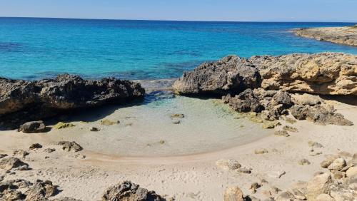 a sandy beach with rocks and the ocean at L'Edicola - SUITE - in Pulsano