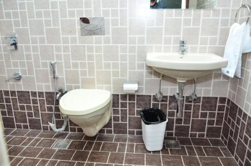 齋浦爾的住宿－Mojo M Villa -Airport Boutique Hotel，一间带卫生间和水槽的浴室