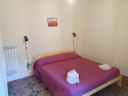 a bedroom with a purple bed in a room at La Louve in Nunziata