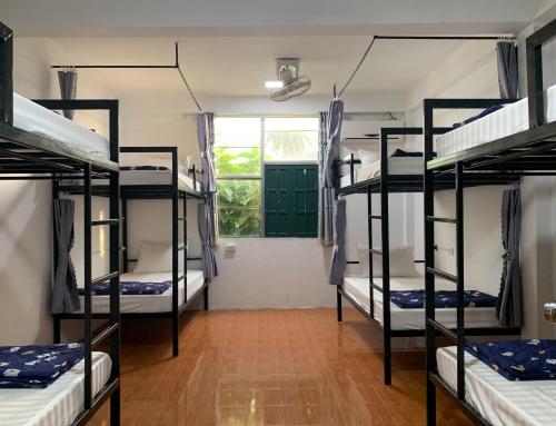Katil atau katil-katil dalam bilik di Vang Vieng Lily Backpackers Hostel
