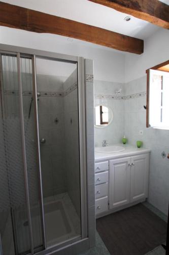 une salle de bain avec douche et lavabo dans l'établissement Zamatelua 1, à Sare