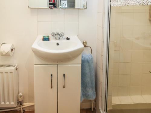 ein Bad mit einem Waschbecken und einer Dusche in der Unterkunft The Beehive in Crewe