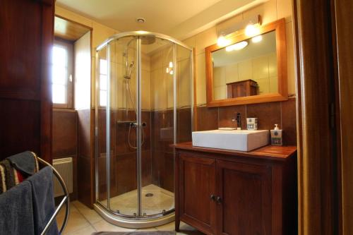 een badkamer met een douche en een wastafel bij Apezainea in Sare