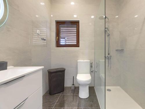a bathroom with a toilet and a glass shower at Apartment Josip in Crveni Vrh