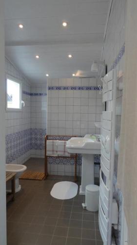 a bathroom with a sink and a toilet at Le rivage in Biscarrosse-Plage