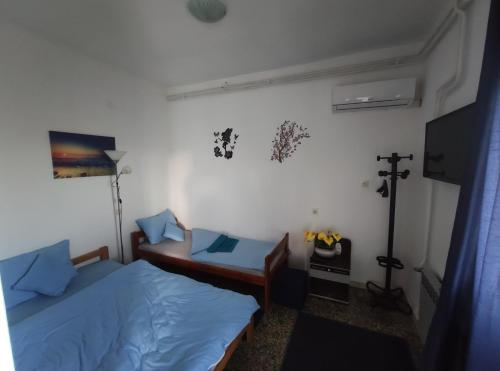 um quarto com duas camas e uma televisão em Apartmani Nova Topola em Nova Topola