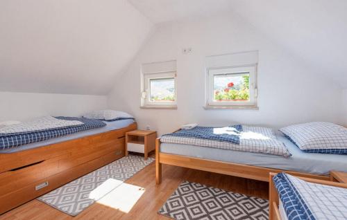 two twin beds in a room with two windows at House Jasenak 