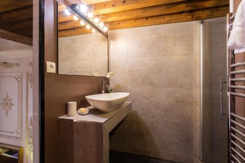 une salle de bain avec un lavabo et un miroir dans l'établissement DIFY Tour Rose, à Lyon