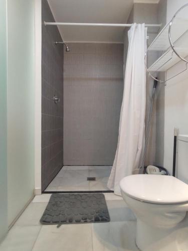 a bathroom with a toilet and a shower at Madrid Office Tour Estudio Top in Alcobendas