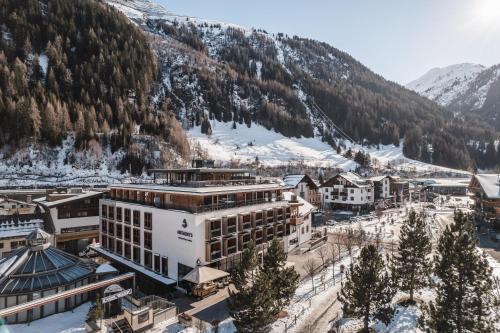 an aerial view of a ski resort in the mountains at Anthony's Life&Style Hotel in Sankt Anton am Arlberg