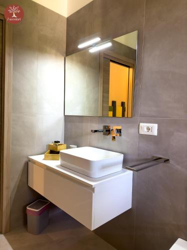 a bathroom with a white sink and a mirror at I SECOLARI in Sannicandro di Bari