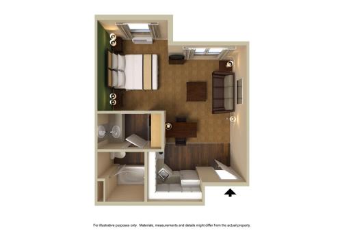 a drawing of a floor plan with a diagram at Extended Stay America Suites - Fayetteville - Cross Creek Mall in Fayetteville