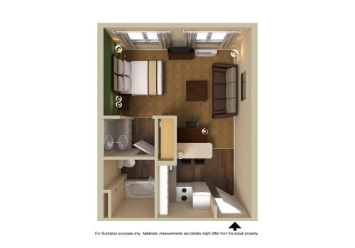 a floor plan of a small bathroom with a toilet at Extended Stay America Suites - Atlanta - Marietta - Powers Ferry Rd in Atlanta