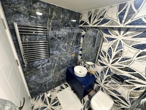 伊斯坦堡的住宿－ISTANBUL SUITE，一间带卫生间、水槽和镜子的浴室