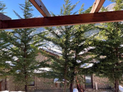 a view of trees in front of a building at Mountain House Eptalofos in Eptalofos