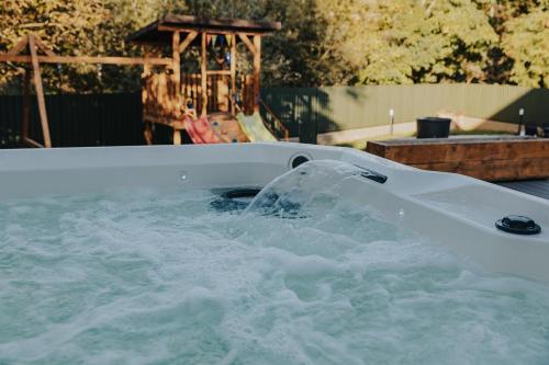 a dolphin is coming out of a bath tub at IoanaGuestHouse in Turda