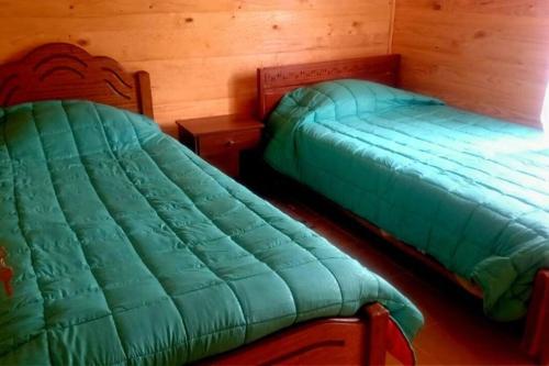 a bedroom with two beds in a wooden room at Linda Cabaña con Vista al Mar a Pasos de la Playa in La Ligua