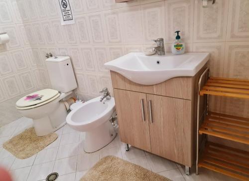 uma casa de banho com um WC e um lavatório em SweetHome, a Little Paradise in Center of Tirana em Tirana