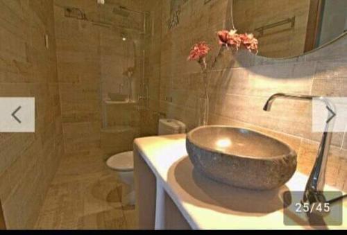 ein Badezimmer mit einem Waschbecken und einem WC in der Unterkunft Casa Rural Huerta Los Caños in Bienvenida