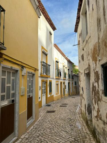 an alley in an old town with yellow and white buildings at The Genius of Genius in Saint-Denis-lès-Bourg