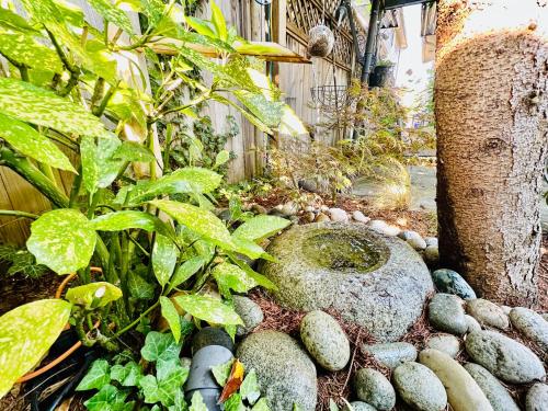 a garden with rocks and plants next to a building at Scorpion Hiuse Langley ROOM B in Langley