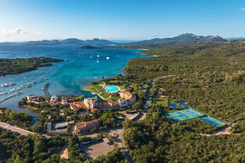 an aerial view of a resort on a lake at Hotel Cala di Volpe, a Luxury Collection Hotel, Costa Smeralda in Porto Cervo