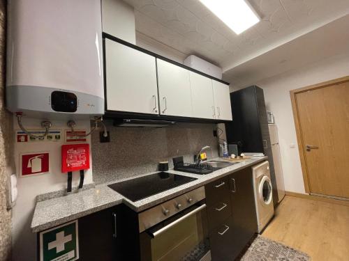 a small kitchen with a sink and a dishwasher at Apartamentos A'Dao in Nelas