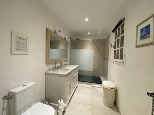 La salle de bains est pourvue de toilettes, d'un lavabo et d'un miroir. dans l'établissement Villa Saumane-de-Vaucluse, 7 pièces, 10 personnes - FR-1-767-9, à Saumane-de-Vaucluse