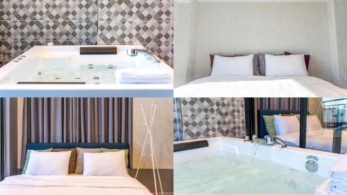 Geoje Highend Spa Pensionにあるベッド